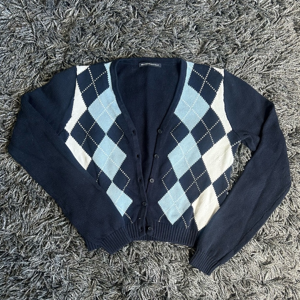 brandy melville blue argyle cardigan